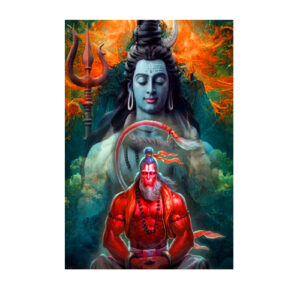 Emo Gallery Hanuman Ji Sitting in Dhyaan Mudra With Shiva Poster Glowing Sticker Waterproof  Self Adhesive 18×12 inc | 24 inc x 36 Inc