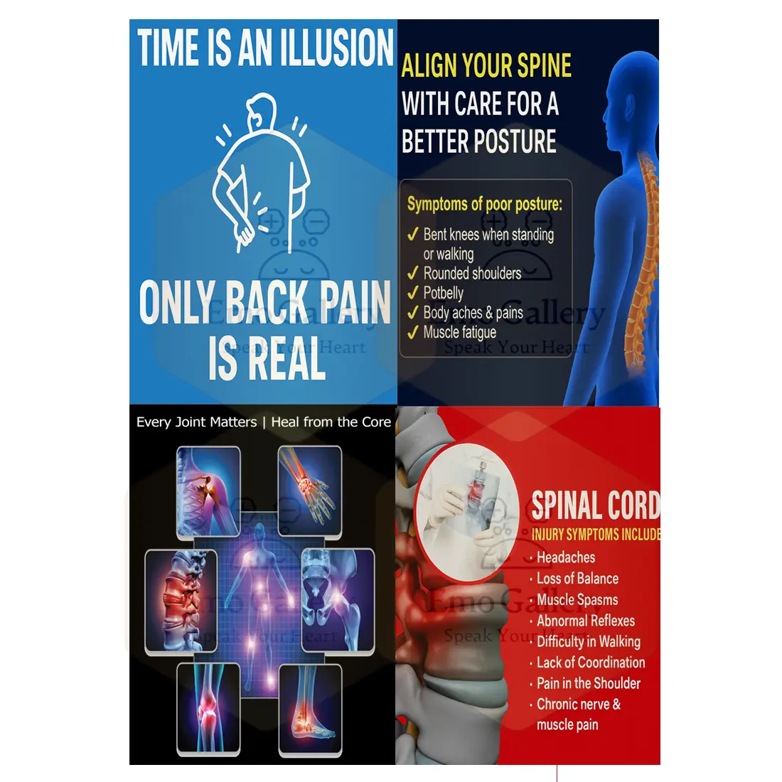 Back Pain & Physiotherapy Poster 4 pcs Combo – Clinic & Hospital Wall Set Back Pain & Physiotherapy Poster 4 pcs Combo – Clinic & Hospital Wall Set