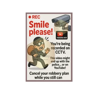 CCTV surveillance warning poster indicating cameras in operation, designed for security awareness in office, home, and shop environments.