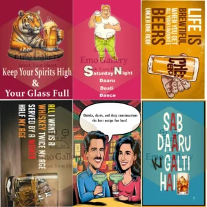 Set of 6 humorous alcohol posters, waterproof and self-adhesive vinyl, perfect for home bars, lounges, offices, and party rooms.