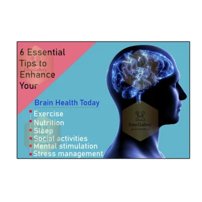 Healthy brain tips poster featuring 6 key habits for mental fitness, designed as educational and motivational wall decor for office, home, and study spaces.