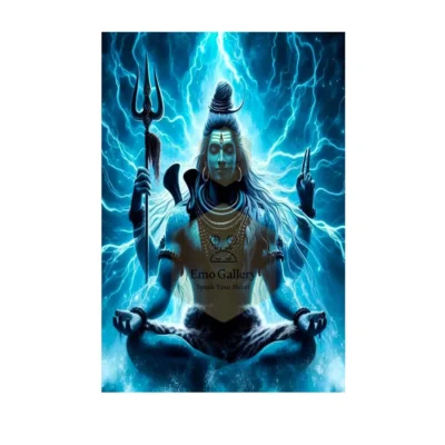 Mahadev meditating with Trishul and serene surroundings, symbolizing divine power, inner peace, and spiritual devotion wall poster