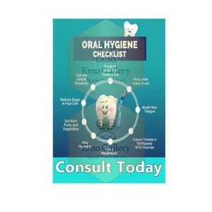 Oral Health Checklist Poster for clinics and hospitals showing daily dental care steps, oral hygiene tips, and educational chart for wall decor, waterproof and self-adhesive