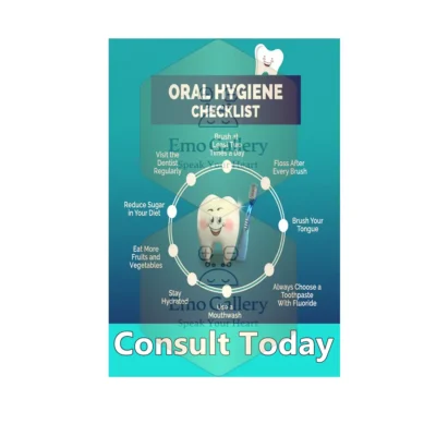 Oral Health Checklist Poster for clinics and hospitals showing daily dental care steps, oral hygiene tips, and educational chart for wall decor, waterproof and self-adhesive