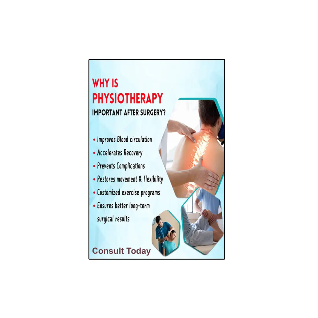 Physiotherapy Back Pain Poster – Clinic & Hospital Wall Decor Poster showing physiotherapy exercises and spine health tips for back pain, ideal for clinics and hospitals