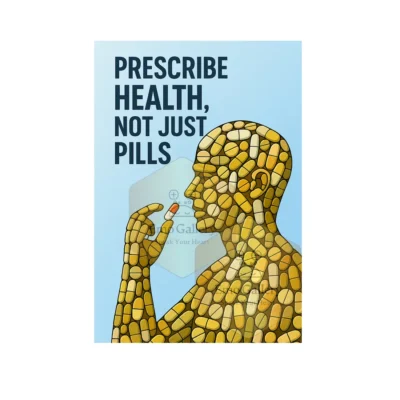 Prescribe Health Is Not Just a Pill poster promoting holistic health awareness, preventive care, and wellness education for clinics, hospitals, and home health spaces