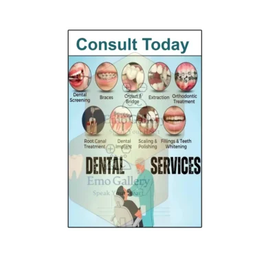 Professional Dental Services poster showing oral health and dental care awareness, ideal for clinics, hospitals, dentist offices, and home wellness spaces