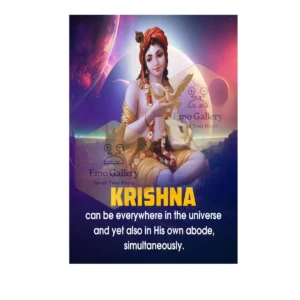 Sarvatra Krishna illustration showing Lord Krishna’s divine presence throughout the universe, symbolizing Kan Kan Mein Krishna spiritual wall poster