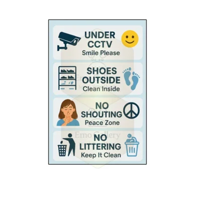 Security camera notice poster indicating CCTV surveillance in operation for office, shop, and home security awareness.