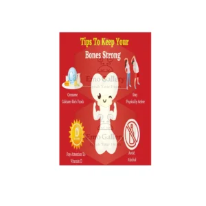 Educational bone health poster showing tips to keep bones strong, designed for clinics, hospitals, and medical waiting areas to promote bone care awareness.