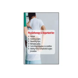Poster explaining the importance of physiotherapy for pain relief, mobility improvement, and recovery