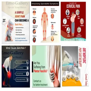 6-Piece Physiotherapy Poster Set – Educational Joint & Back Pain Awareness, Spine Health Tips, Exercise Guidance, and Rehabilitation Wall Art for Clinics, Hospitals, and Home Care.