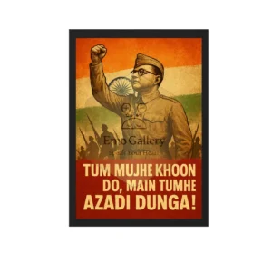 Tum Mujhe Khoon Do Main Tumhe Azadi Dunga wall frame featuring Netaji Subhas Chandra Bose inspirational freedom quote