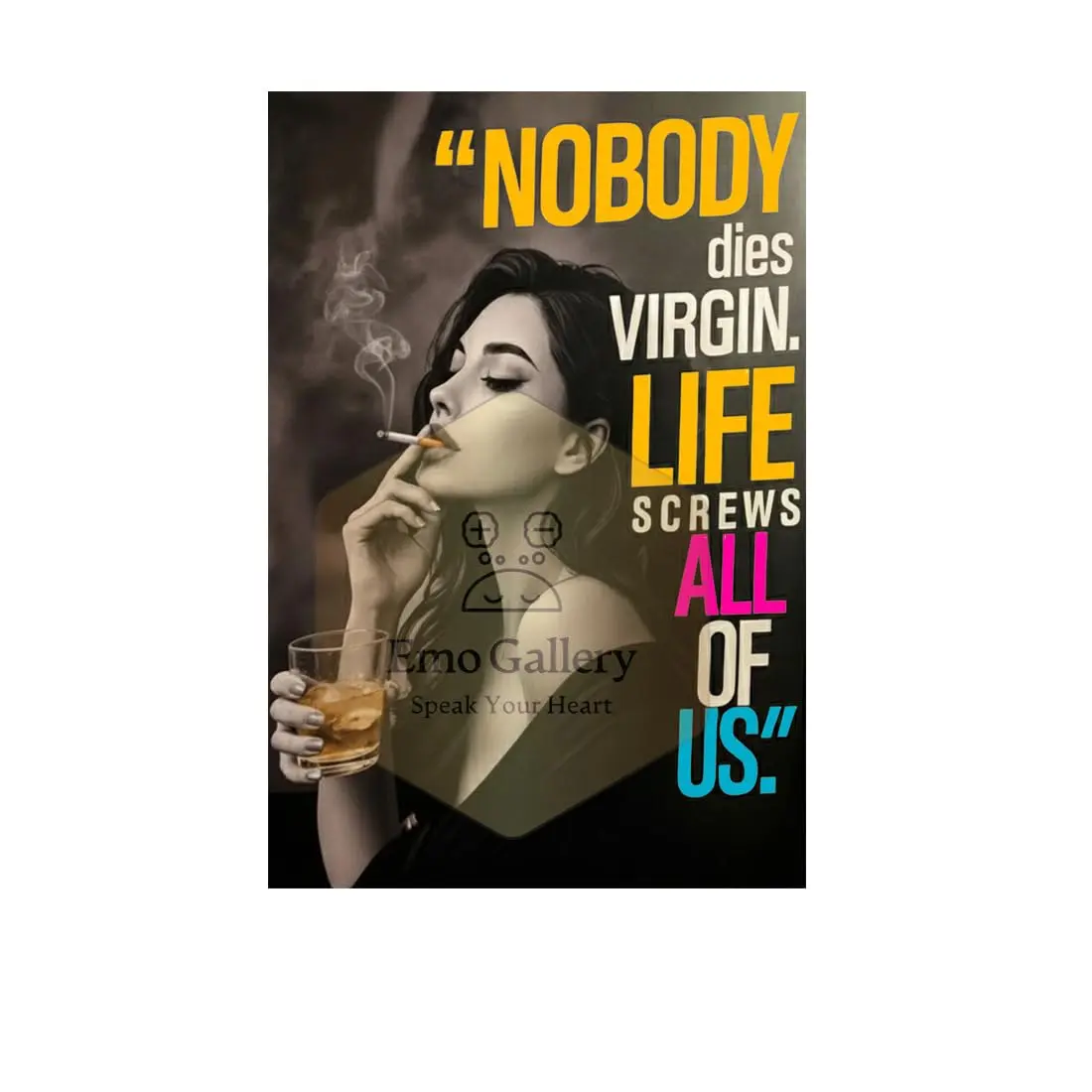 Nobody Dies Virgin Motivational Wall Art ,Retro Woman Smoking Poster, Modern Wall Art for Bedroom or Lounge, Woman Smoking & Whiskey Poster, Nobody Dies Virgin Motivational Wall Art ,Retro Woman Smoking Poster, Modern Wall Art for Bedroom or Lounge, Woman Smoking & Whiskey Poster,