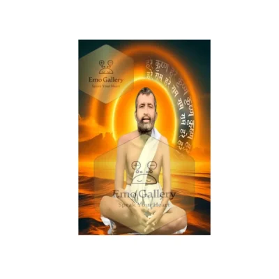Divine Ramakrishna Paramahansa Poster – Spiritual Wall Art Featuring Meditation, Inner Peace, and Mindfulness with Radiant Sun Background for Home, Yoga, and Meditation Spaces.