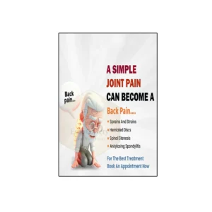 Informative health poster illustrating how joint pain can lead to back pain, including warning signs, preventive tips, and posture guidance – ideal for clinics, hospitals, physiotherapy centers, and home wellness spaces.