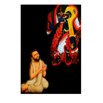 Paramhansa Ramakrishna Dev Worship Poster – Spiritual Wall Art Depicting Ramakrishna Dev Praying to Maa Kali, Mindfulness, Meditation, and Divine Inspiration for Home, Temple, or Meditation Room.