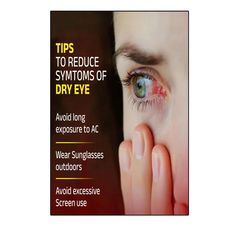 Eye Care Awareness Poster – Tips to Reduce Dry Eye Symptoms, Prevent Eye Strain, and Promote Healthy Vision. Ideal for Clinics, Hospitals, and Home Eye Care Education.