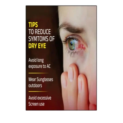 Eye Care Awareness Poster – Tips to Reduce Dry Eye Symptoms, Prevent Eye Strain, and Promote Healthy Vision. Ideal for Clinics, Hospitals, and Home Eye Care Education.