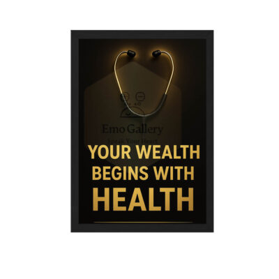 "Your Wealth Begins with Health Wall Frame – Motivational Quote Decor for Home and Office"