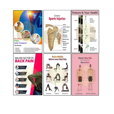 Physiotherapy Posters Set of 6 | Pain Relief Rehab Posters & Mobility Clinic Wall Charts