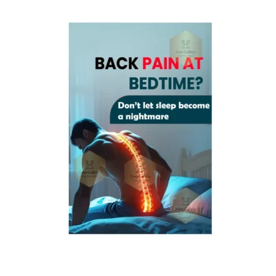 back pain at bedtime poster showing spine pain at night sleeping problem medical awareness artwork