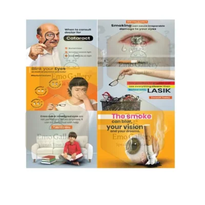 Home eye clinic posters set of 6 showing vision care eye problems eye safety tips and eye health awareness charts