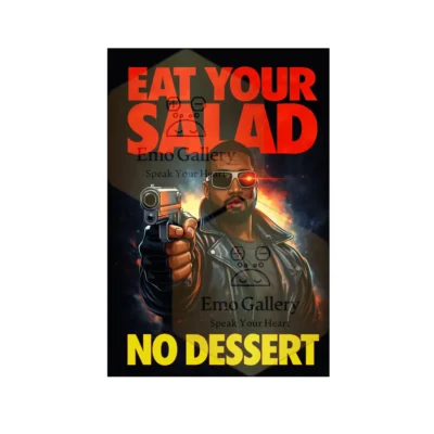 eat your salad no dessert poster funny savage diet motivation wall art with gun design