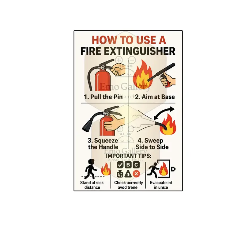 How to Use a Fire Extinguisher Poster | Fire Safety Instructions Wall Chart Fire Extinguisher Poster for Safety Instructions | Fire Safety Wall Decor