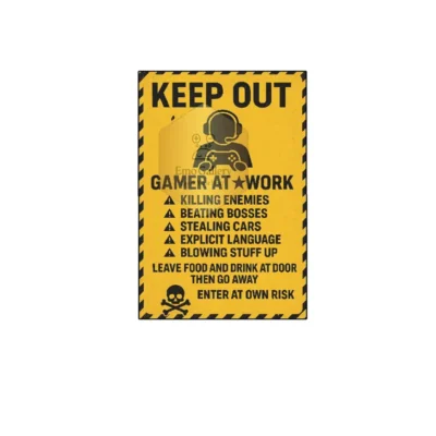 Gamer at Work Poster funny gaming room wall sign for gaming setup and gaming zone decor