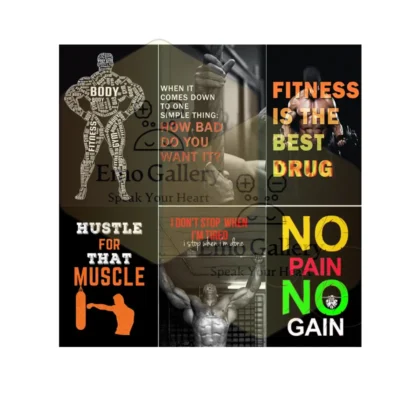 Gym Poster Pack of 6 with fitness motivation workout wall posters for gym wall decor