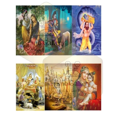 Vrindavan Krishna Art Collection Pack of 6 | Spiritual Wall Decor for Home